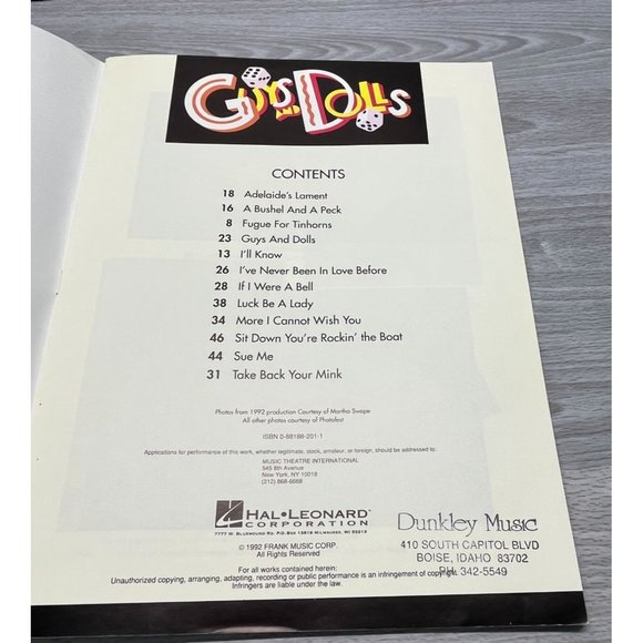 Guys and Dolls Vocal Selections by Frank Loesser Piano Sheet Music 12 Songs - Picture 2 of 6
